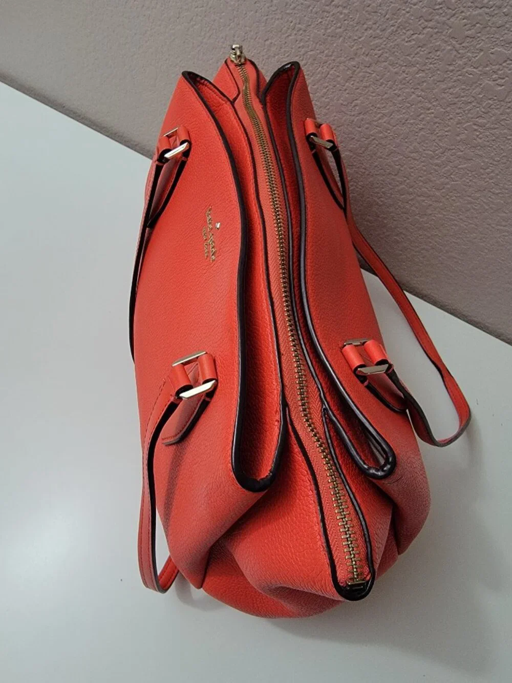 Kate Spade Monet Large Triple Compartment Tote Coral Orange Leather Bag WKRU6948